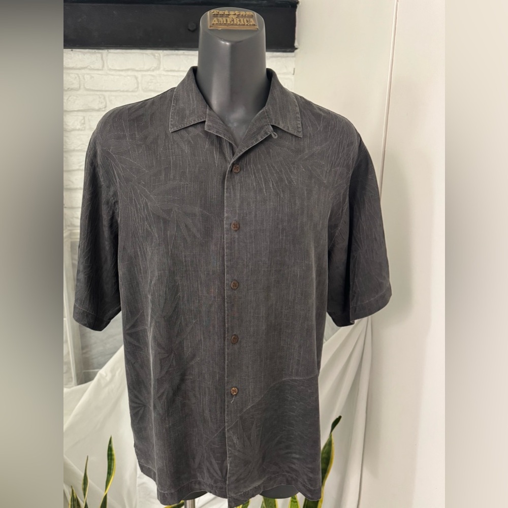 Tommy Bahama 100% silk charcoal grey  Casual Button Down Shirt